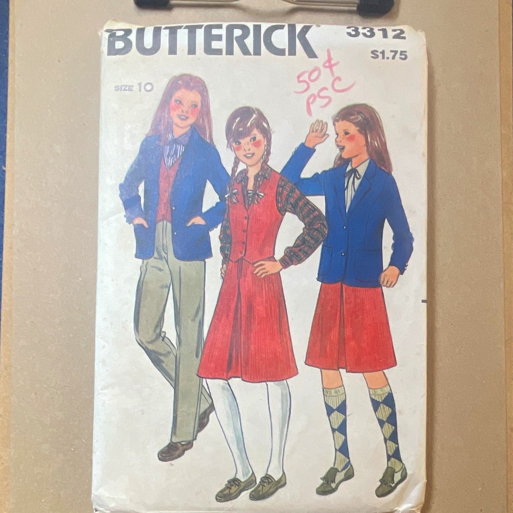 Butterick 3312 Vintage 1970s Girls Jacket Vest Skirt Pants Pattern Size 10 Uncut